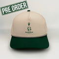 Beige and green cap with a logo and 'Pre Order' label on a light gray background